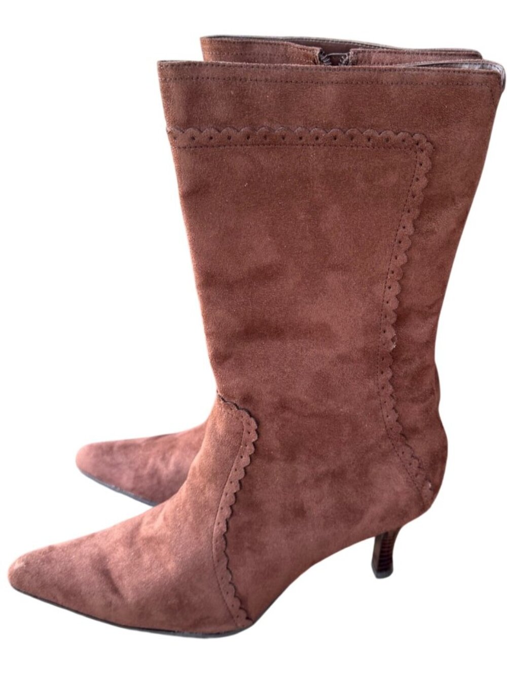 George Brown Mid-Calf Faux Suede Kitten Heel Boots w/Side Zip Women's Size 8.5